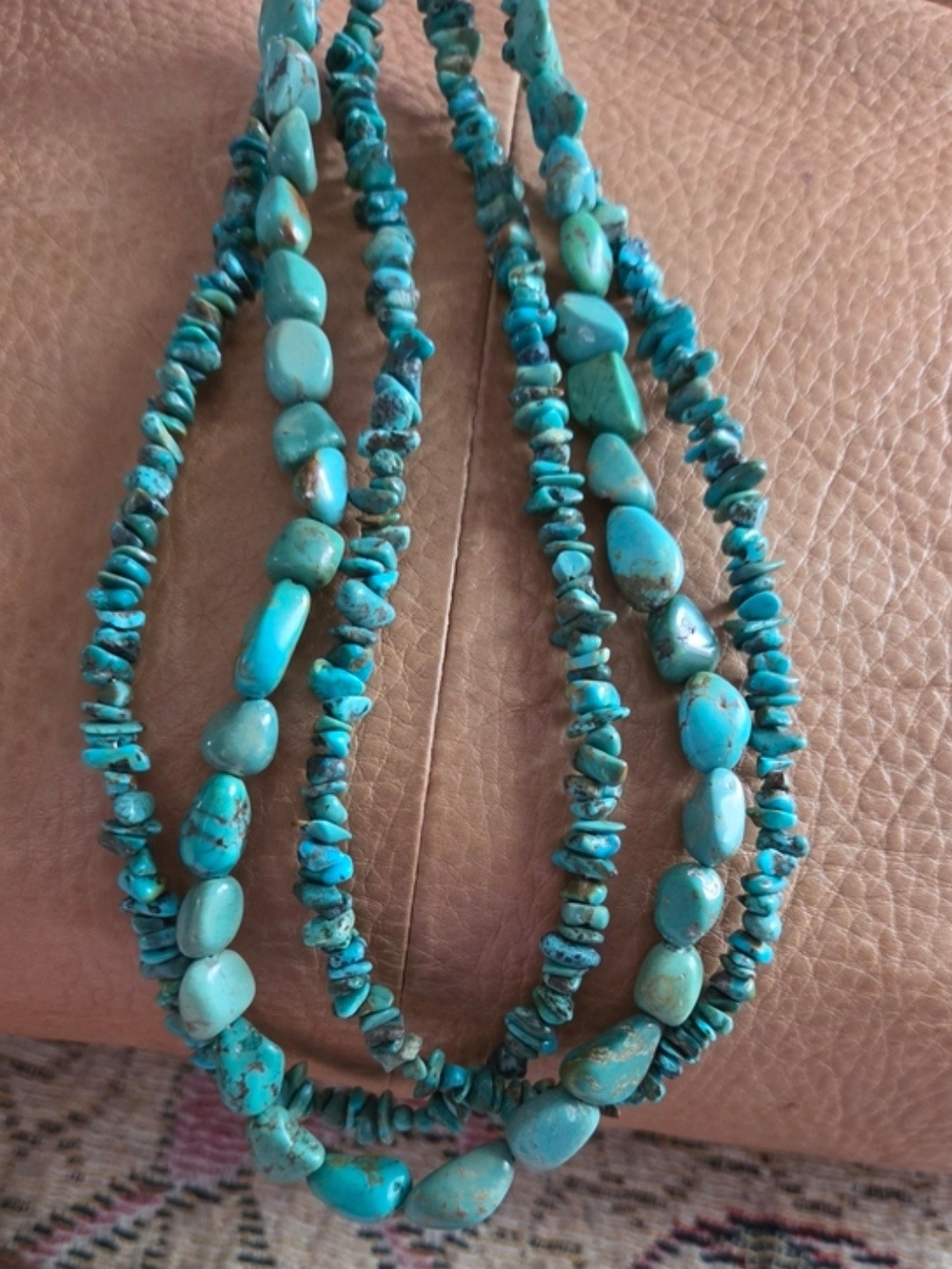 Turquoise Chip Bead Necklace - Blue Green Stone Strand - Picture 3 of 5